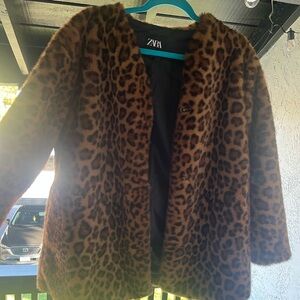 Zara Women's Leopard Print Teddy Jacket